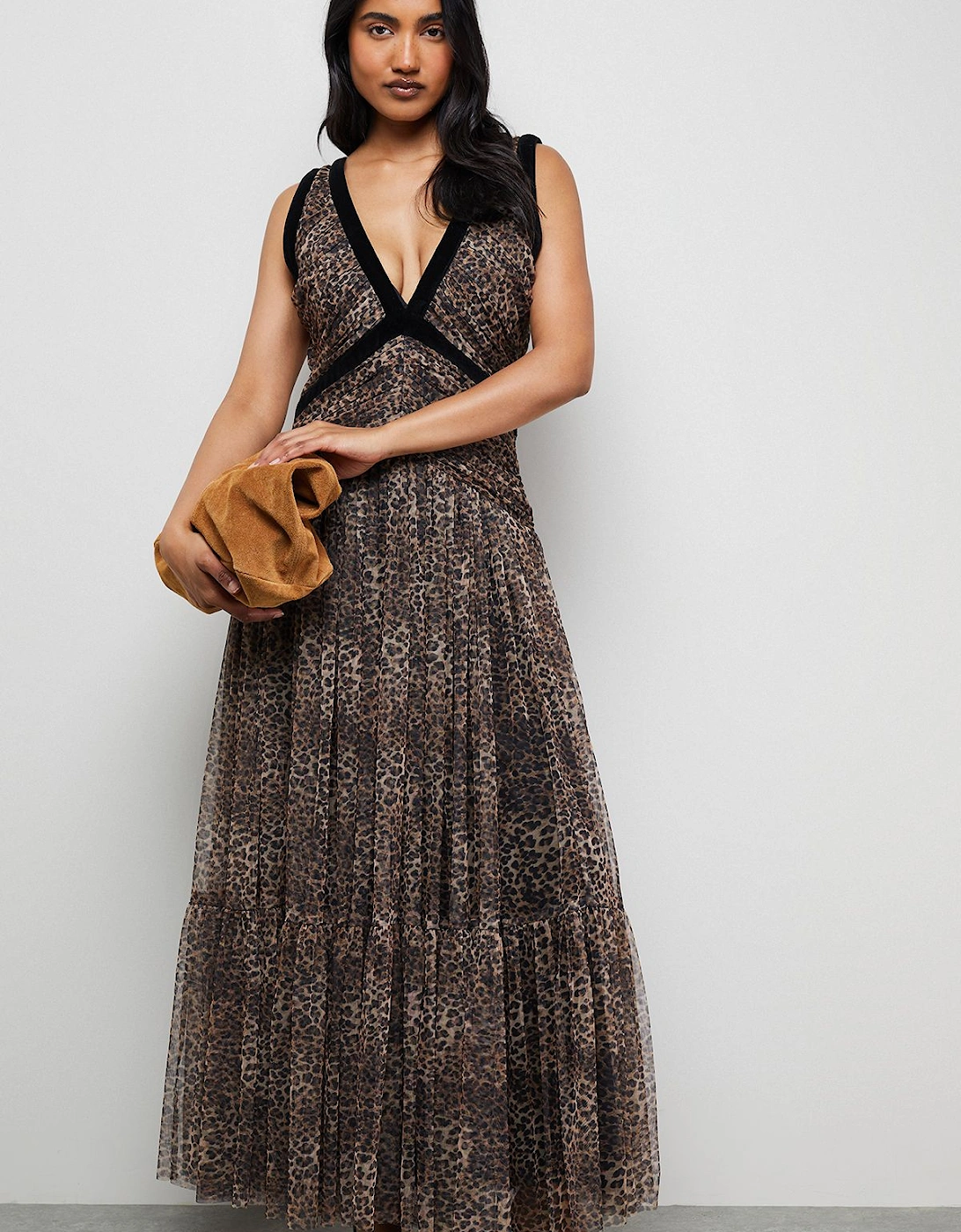 Velvet Trim Leopard Tulle Maxi Dress, 2 of 1