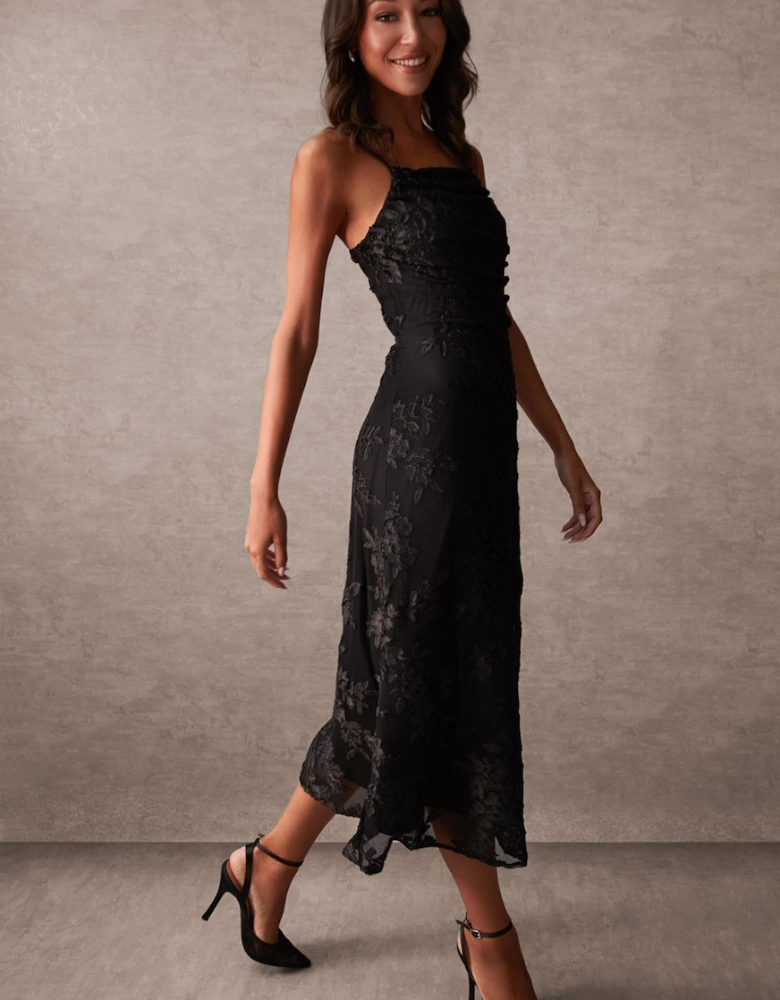 Luxe Ruched Devore Midi Dress