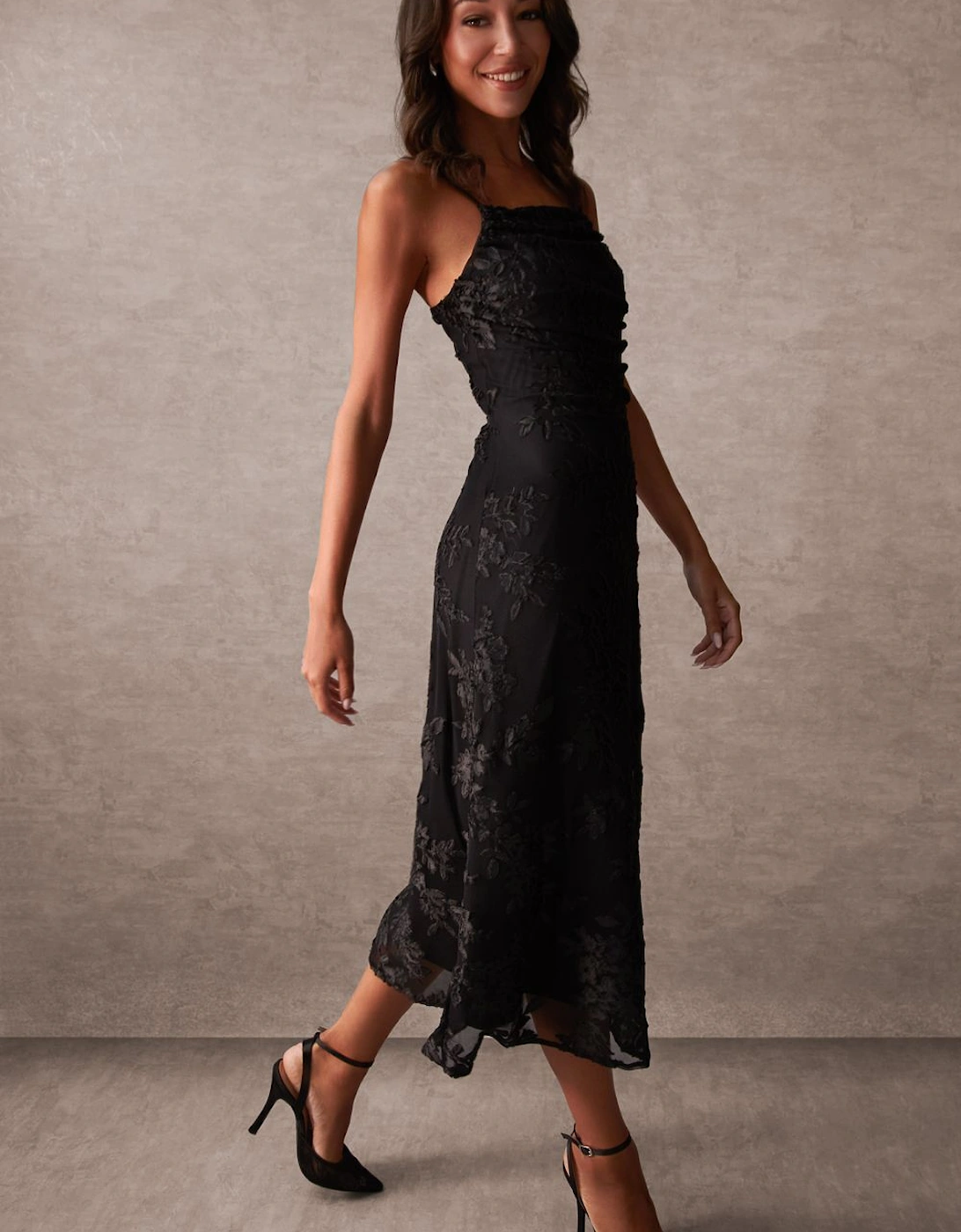 Luxe Ruched Devore Midi Dress, 2 of 1