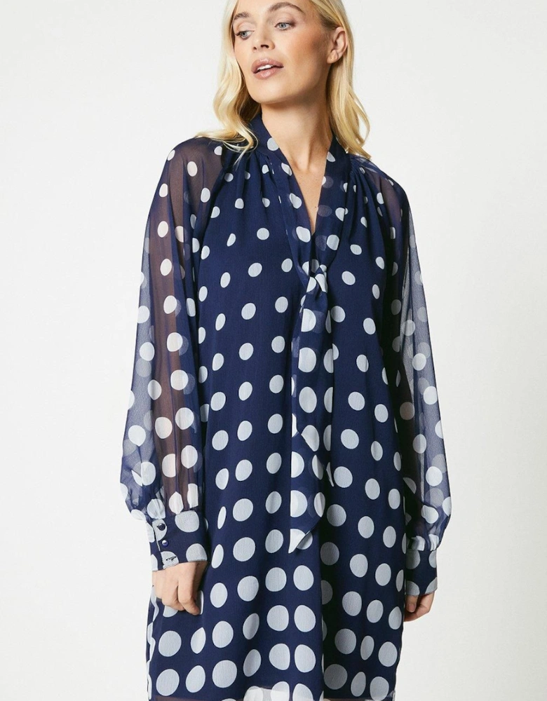 Petite Spot Chiffon Tie Neck Shift Dress