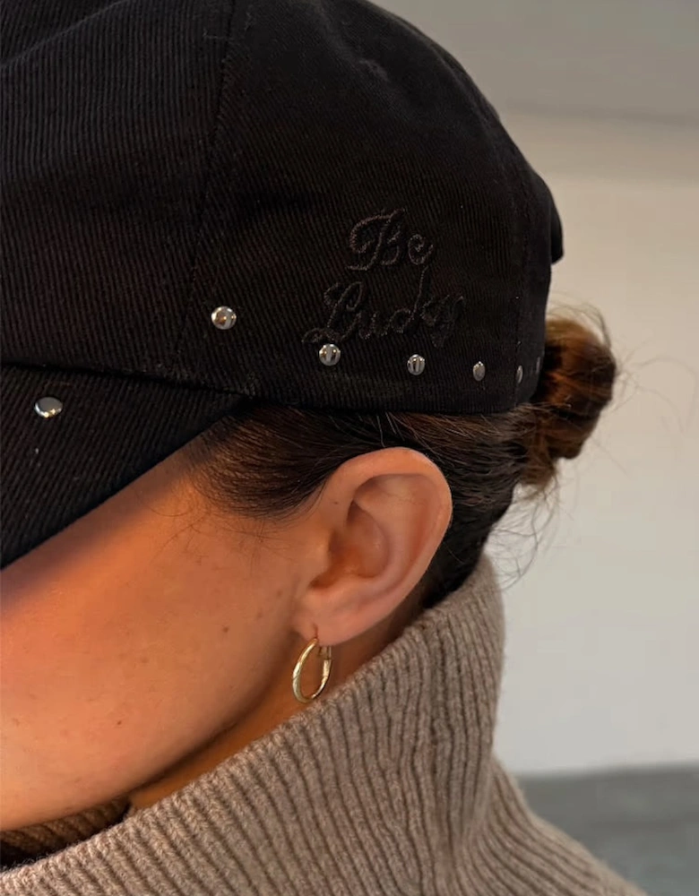 Black studded denim cap