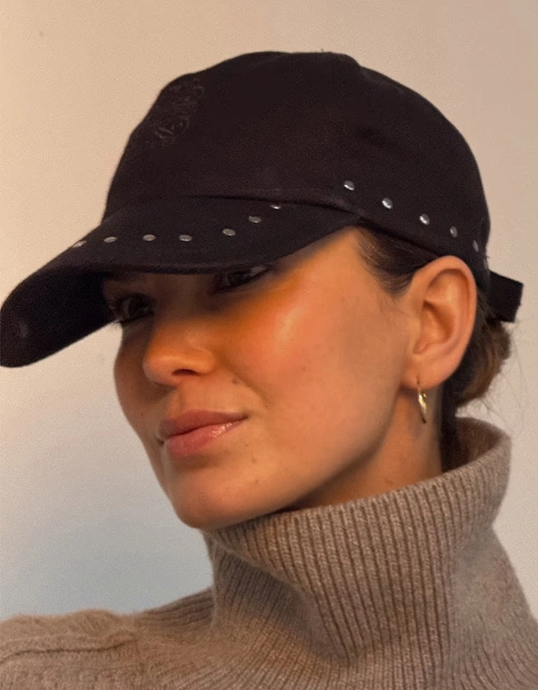 Black studded denim cap