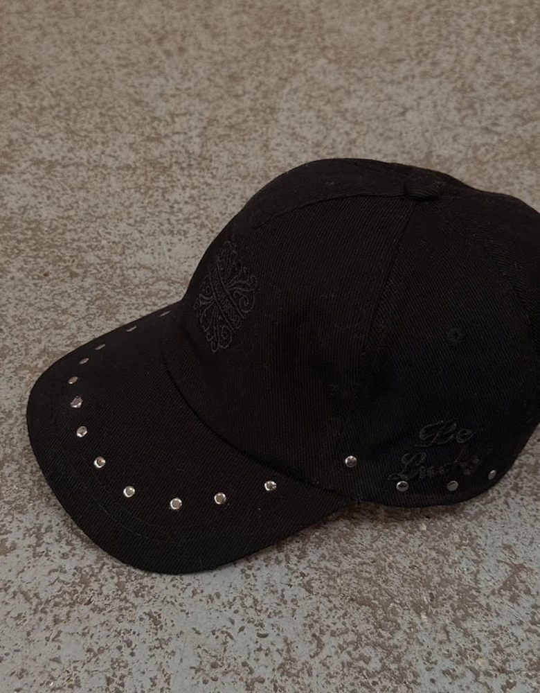Black studded denim cap