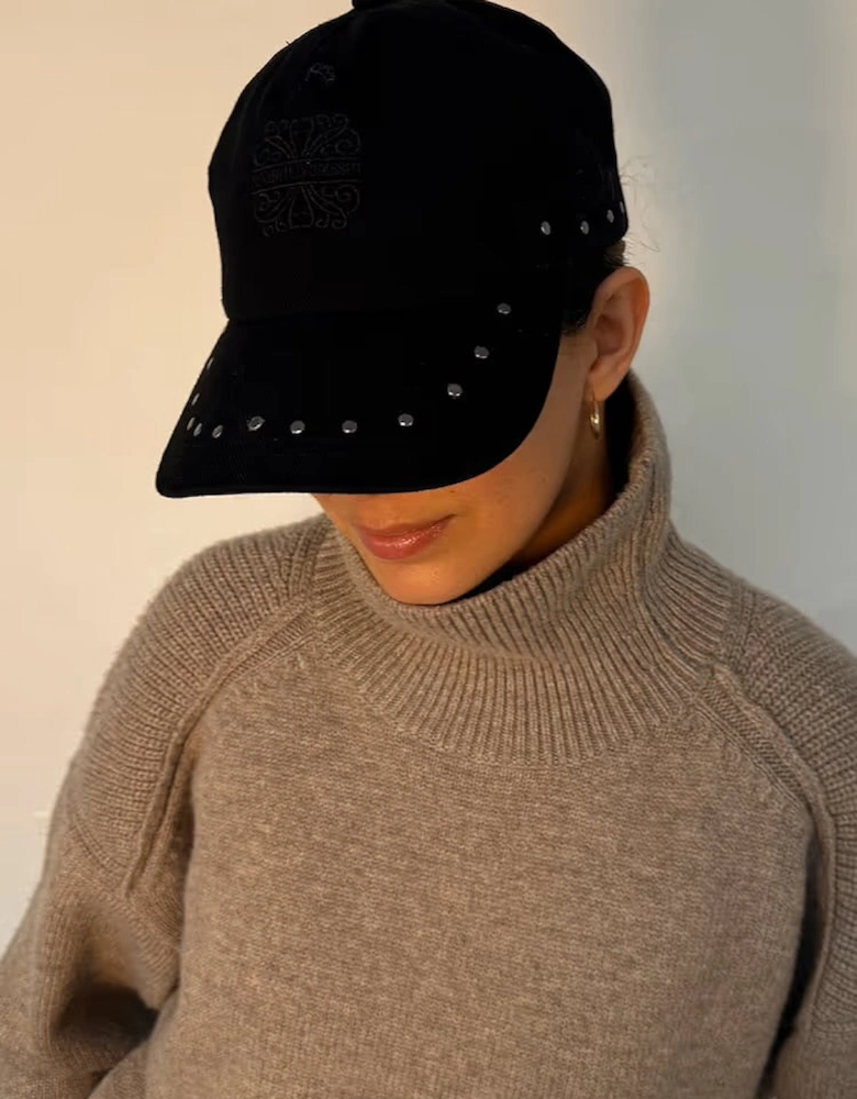 Black studded denim cap