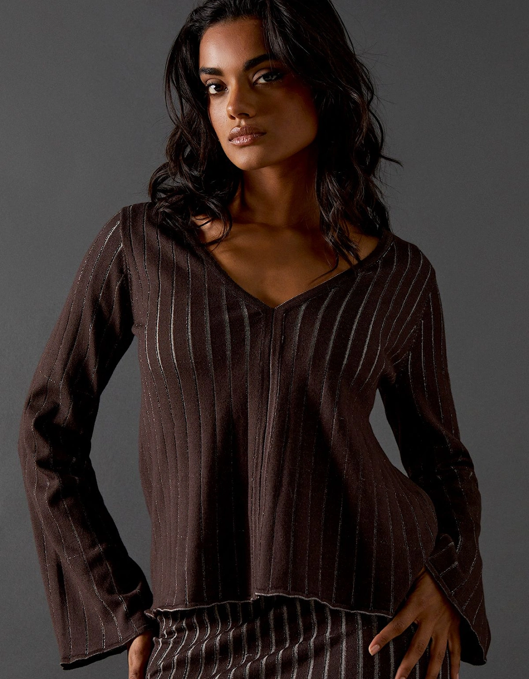 Ombre Ribbed Flare Sleeve Knitted Top Co Ord, 2 of 1