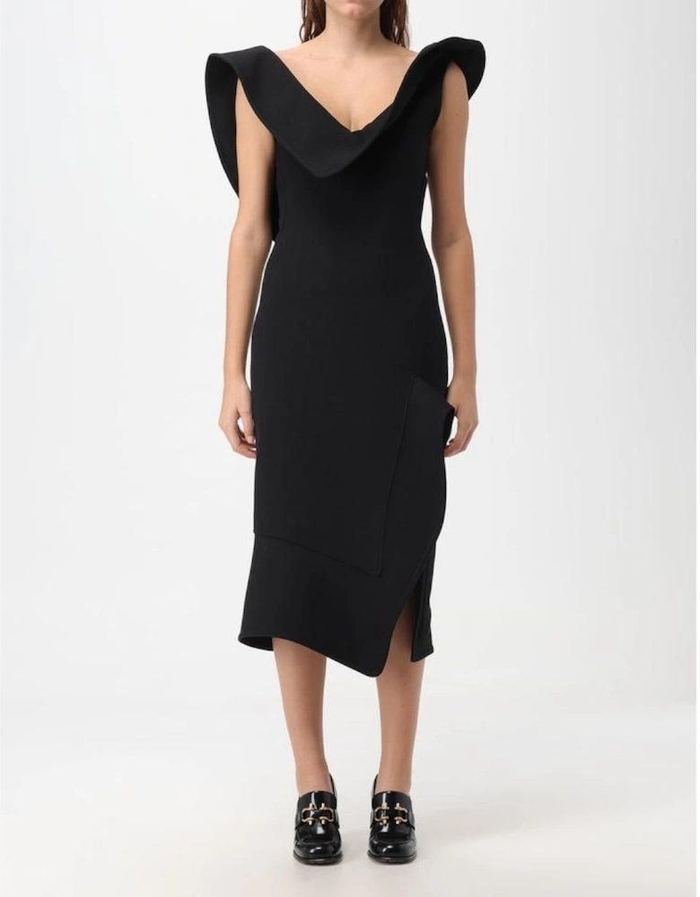 Neoprene Asymmetrical Hem Dress - Black Dresses