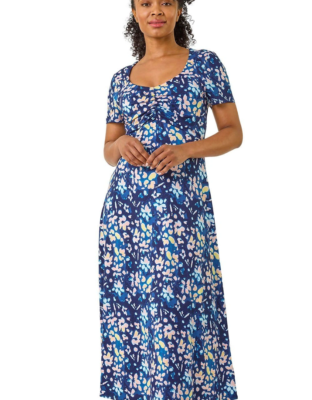Petite Stretch Floral Ruched Front Dress, 2 of 1