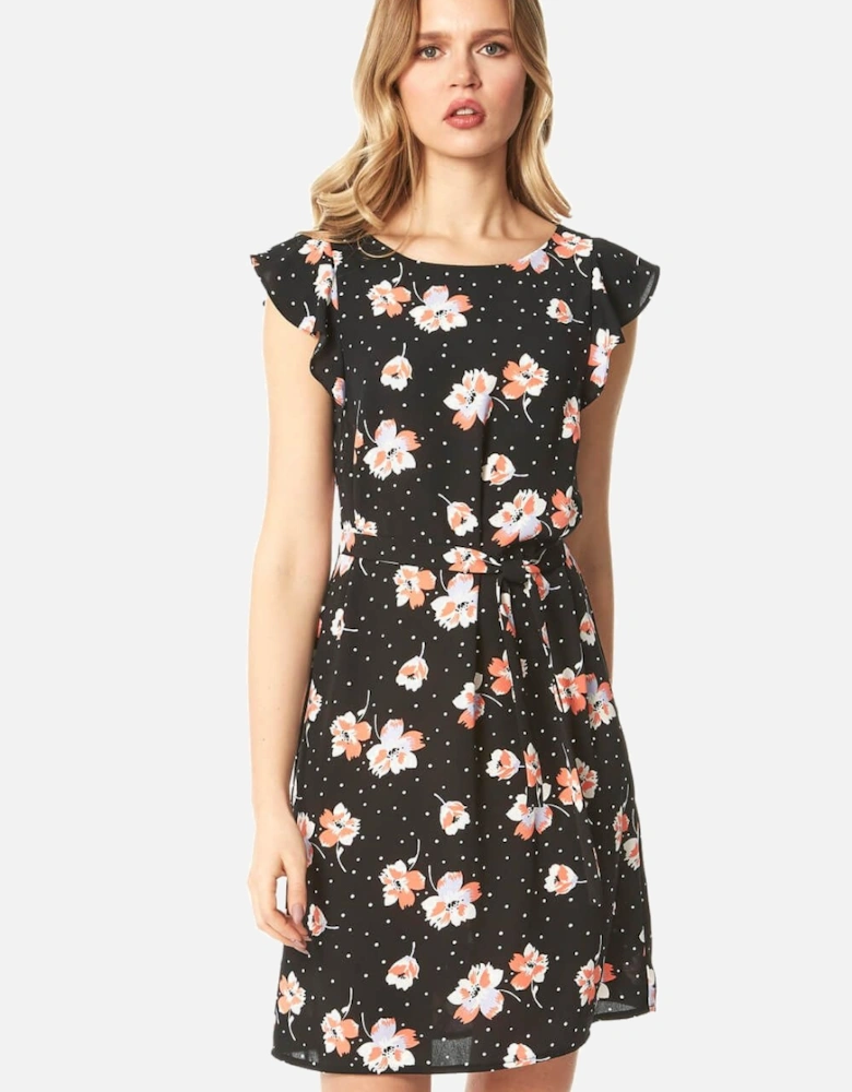 Floral Spot Frill Sleeve Shift Dress