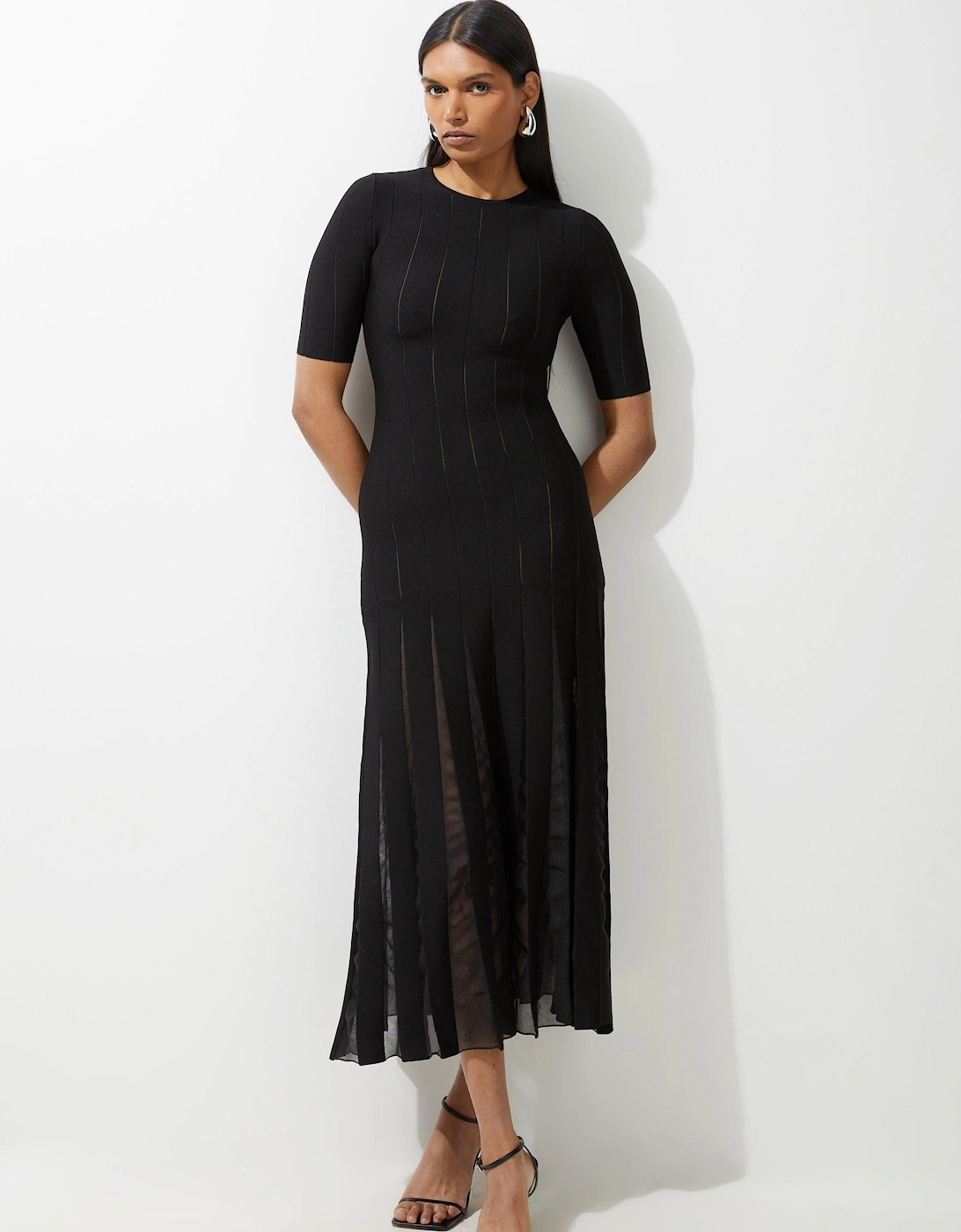 Viscose Blend Filament Full Skirt Knit Midi Dress, 2 of 1