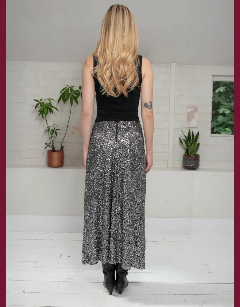 Philippa Sequin Skirt In Gunmetal