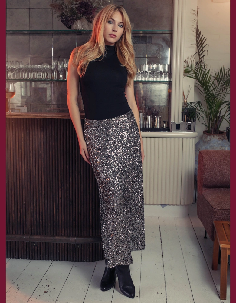 Philippa Sequin Skirt In Gunmetal