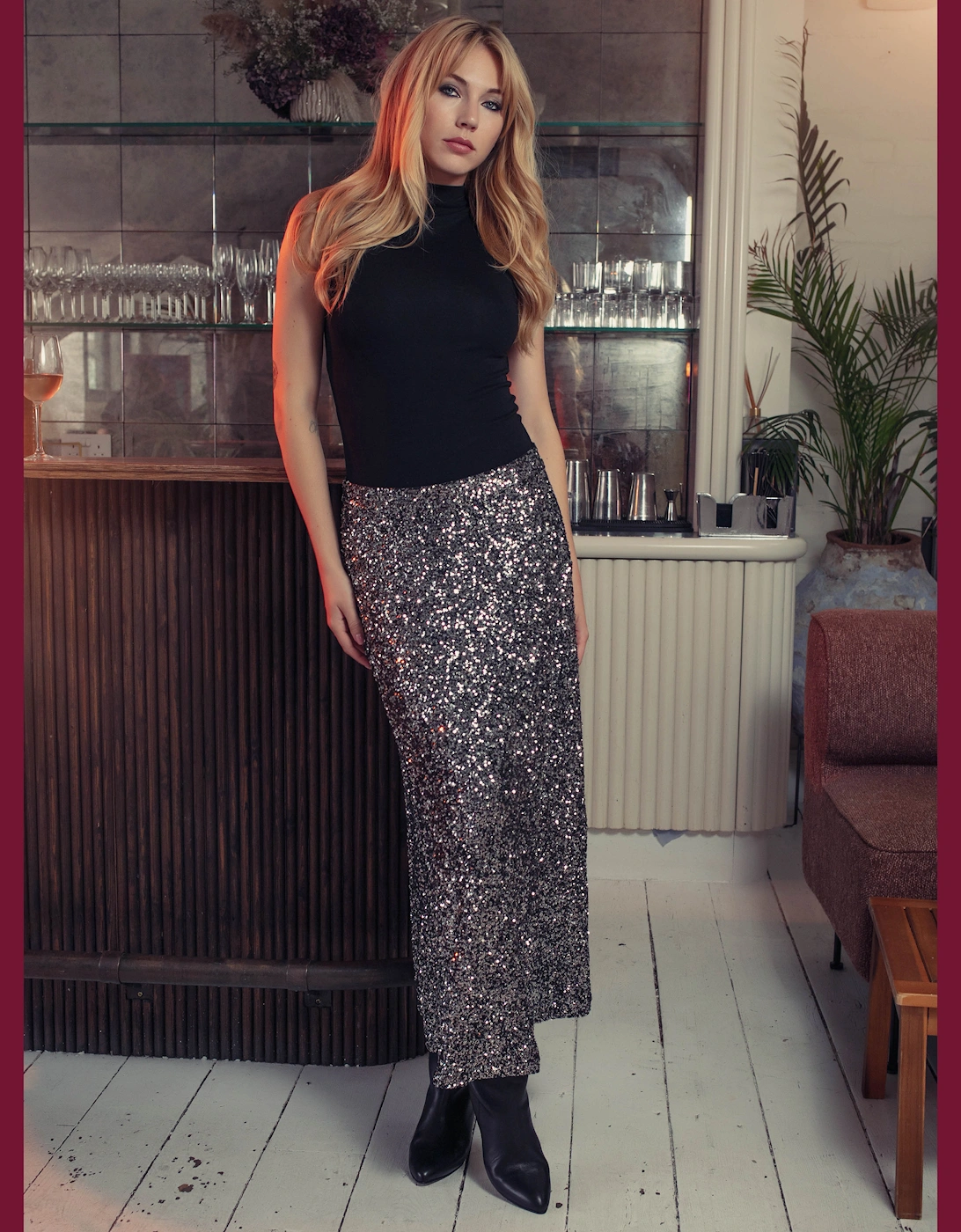 Philippa Sequin Skirt In Gunmetal