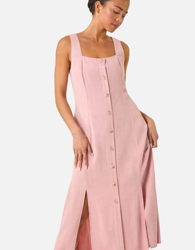 Petite Square Neck Buttoned Midi Dress