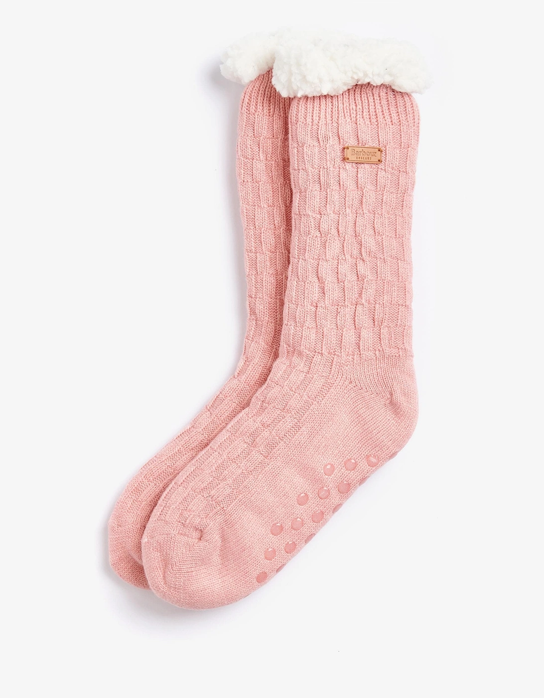 Cable Knit Womens Lounge Socks - Dusty Pink, 6 of 5