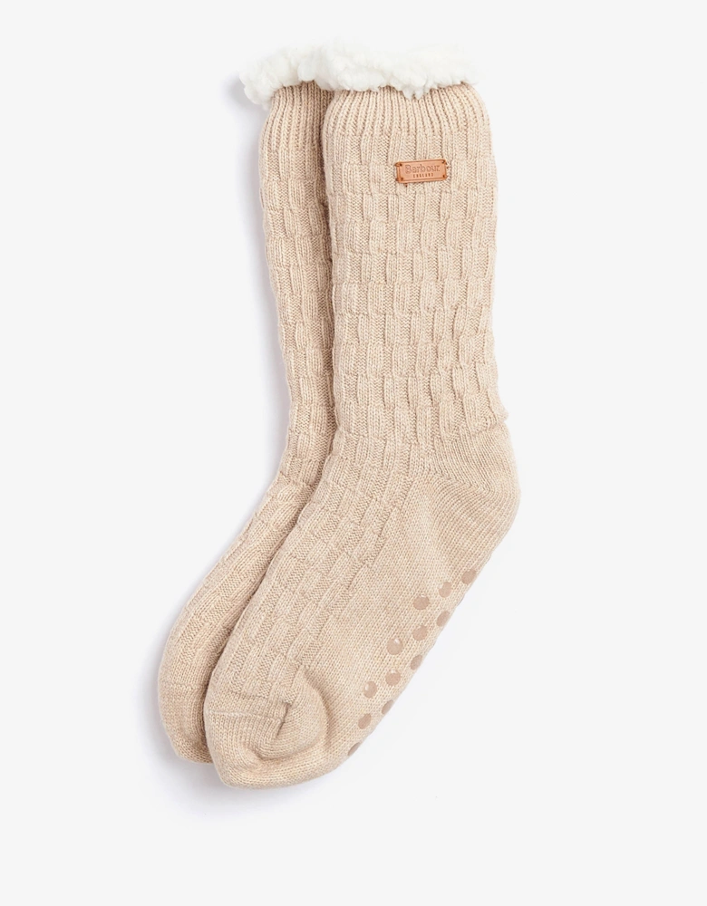 Cable Knit Womens Lounge Socks - Oatmeal