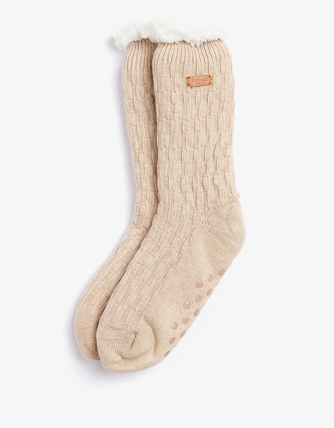 Cable Knit Womens Lounge Socks - Oatmeal, 6 of 5