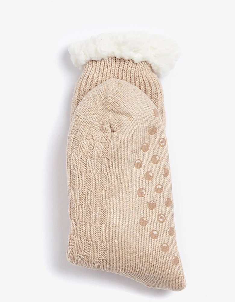 Cable Knit Womens Lounge Socks - Oatmeal
