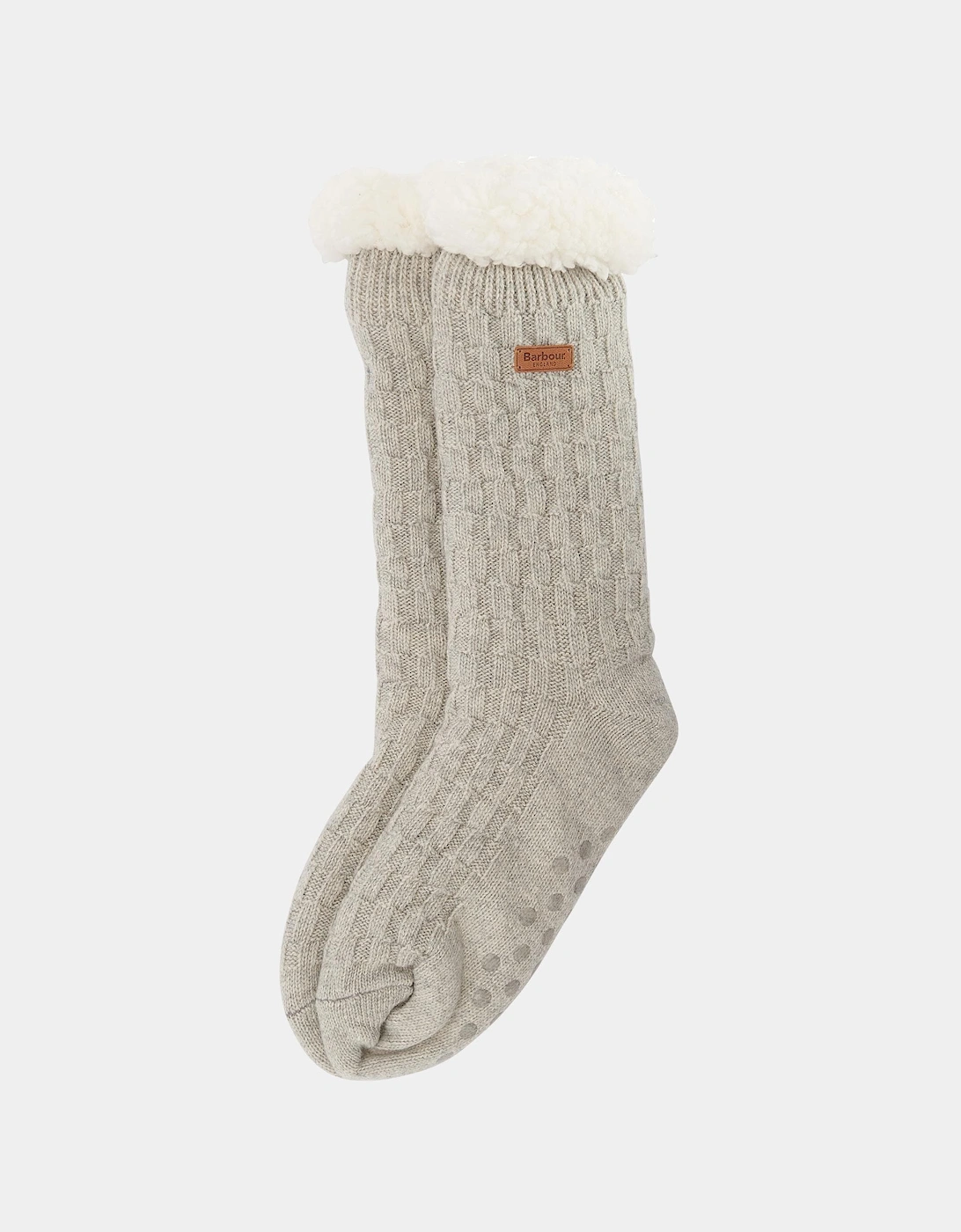 Cable Knit Womens Lounge Socks - Light Grey Marl, 2 of 1