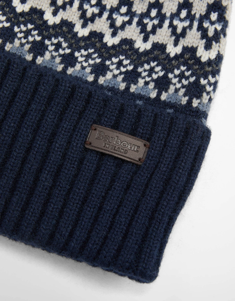 Marlow Mens Fair Isle Pom Beanie Hat Navy