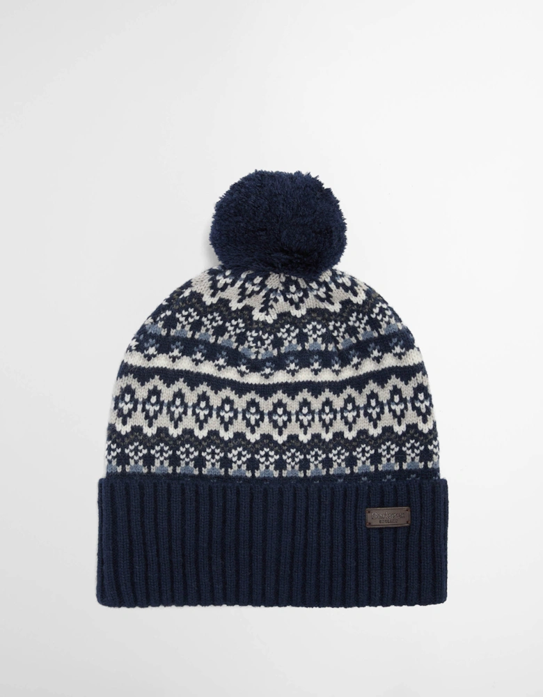 Marlow Mens Fair Isle Pom Beanie Hat Navy