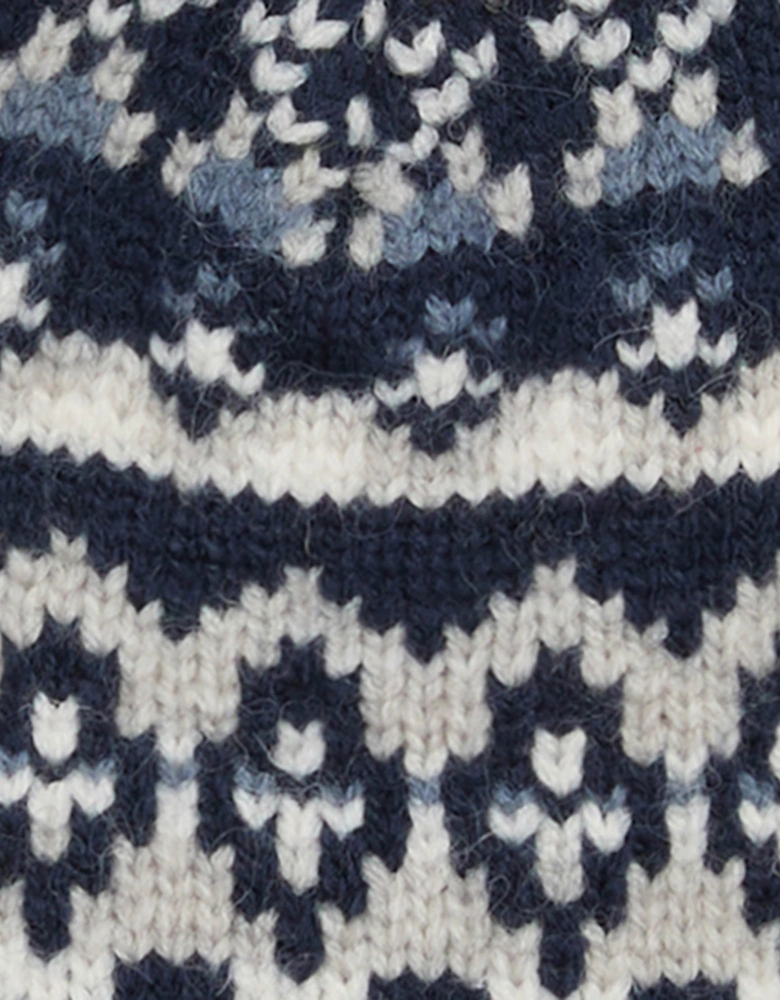 Marlow Mens Fair Isle Pom Beanie Hat Navy