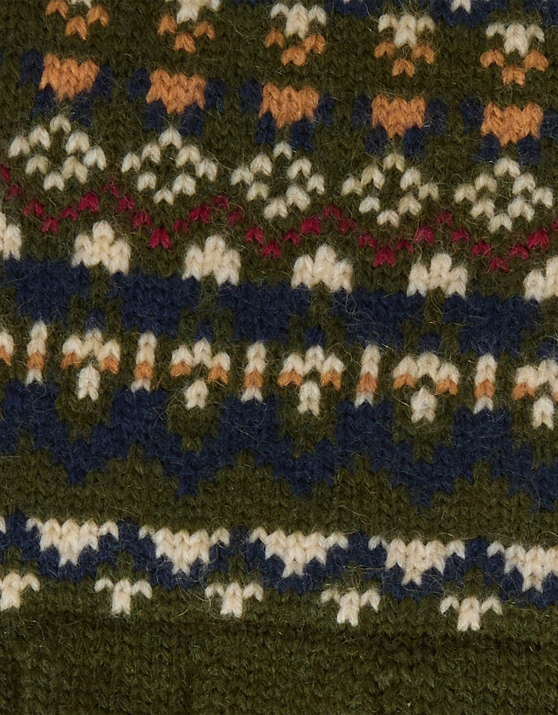 Marlow Mens Fair Isle Knitted Gloves - Olive
