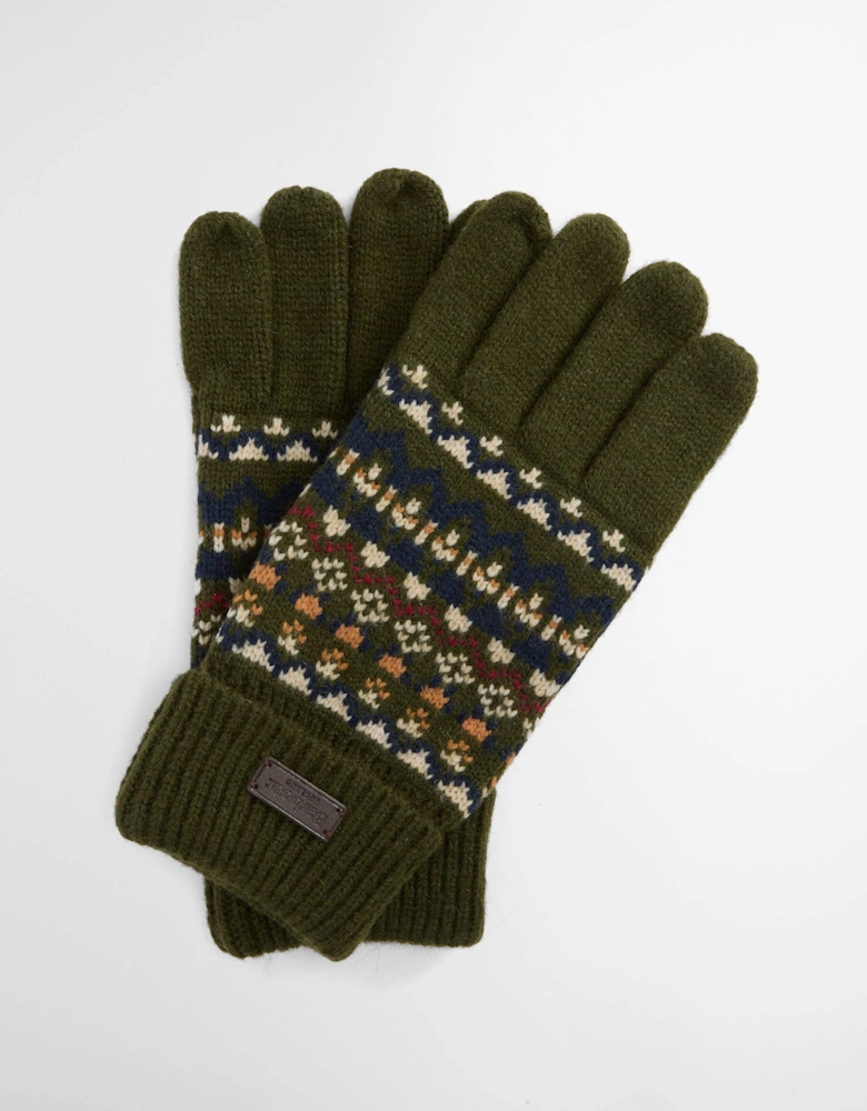 Marlow Mens Fair Isle Knitted Gloves - Olive