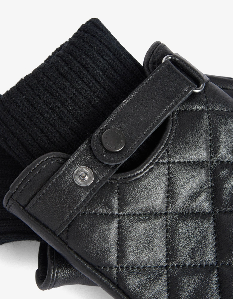 Mens Quilted Leather Gloves - Black