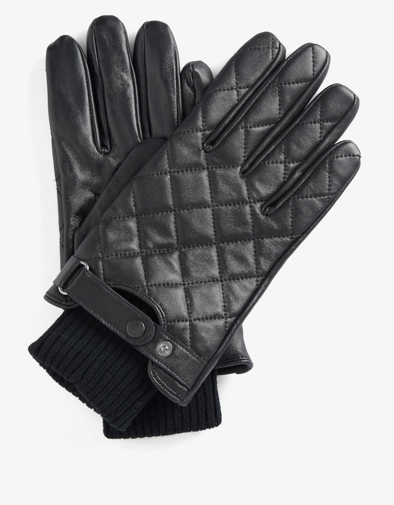 Mens Quilted Leather Gloves - Black