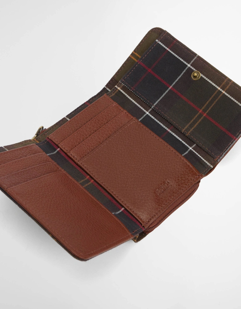 Rosa Womens Leather French Purse - Brown/Classic Tartan