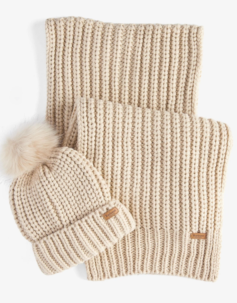 Saltburn Beanie & Scarf Gift Set - Pearl