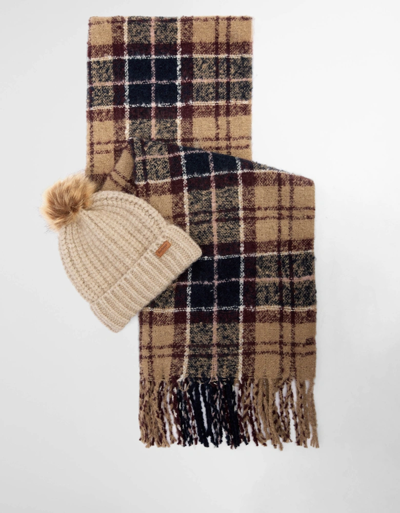 Saltburn Beanie & Tartan Scarf Set - Gardenia Tartan