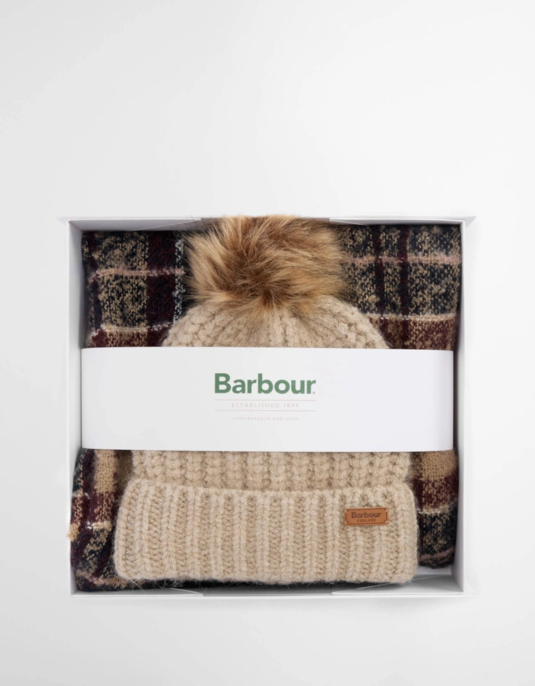 Saltburn Beanie & Tartan Scarf Set - Gardenia Tartan