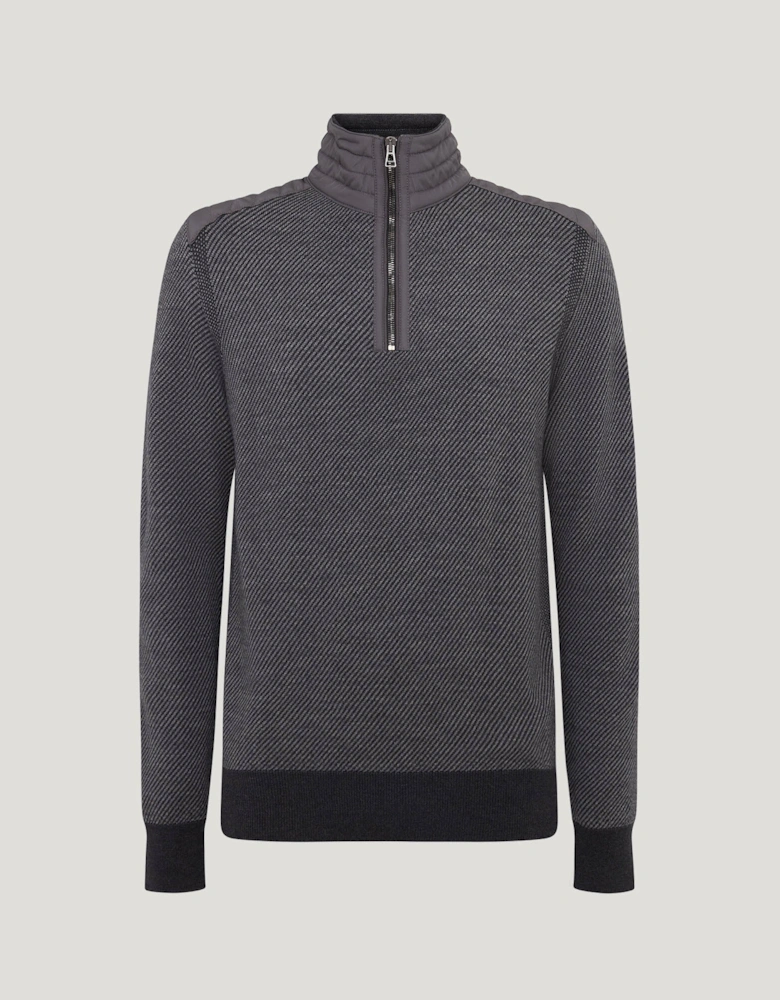 Kilmington Mens Quarter Zip Funnel Neck Jumper - Charcoal/Mid Grey