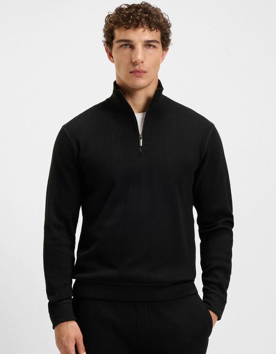 BOSS Orange Structure Mens 1/4 Zip Loungewear Top - Black 001, 5 of 4