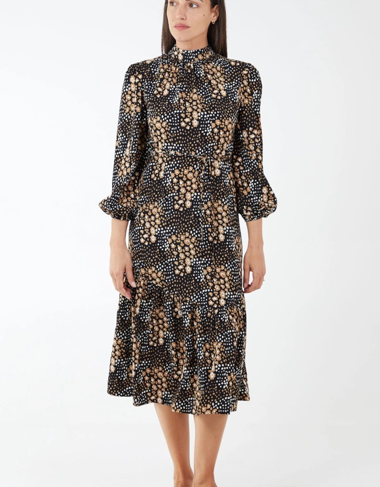 High Neck Tie Back Midi Dress