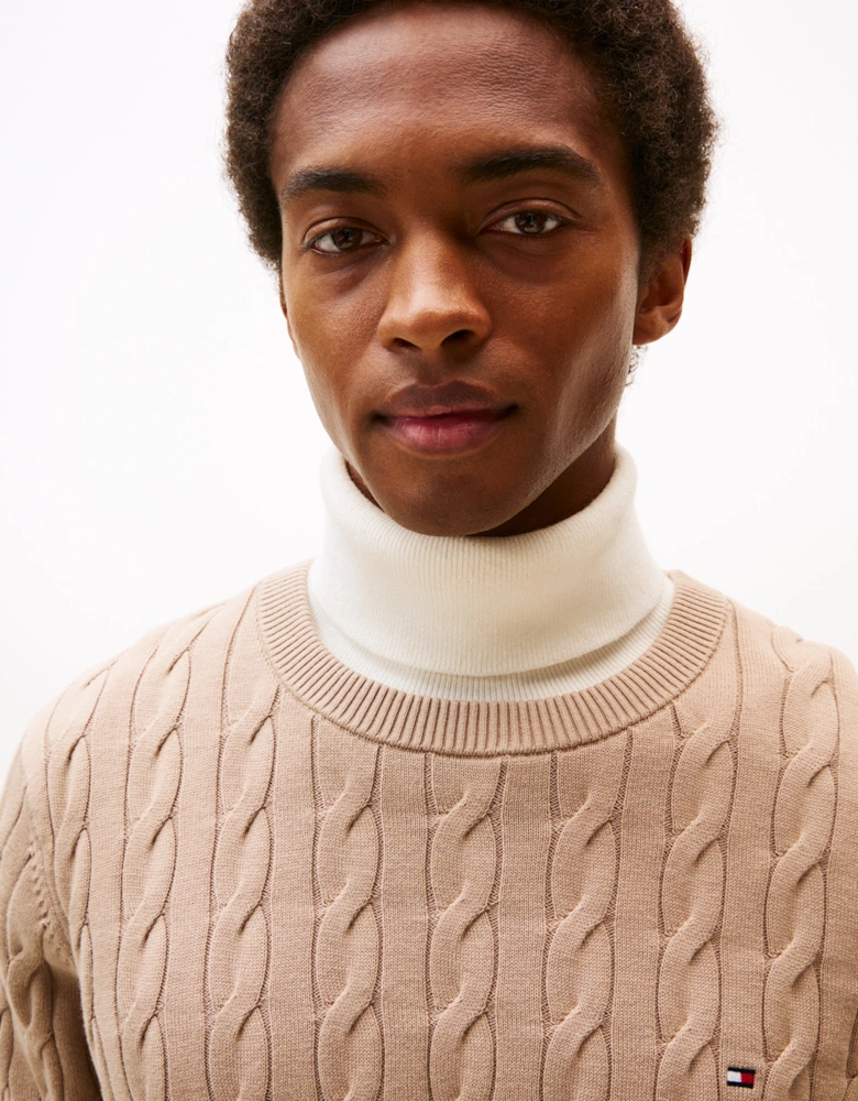 Classic Cable Mens Crew Jumper - Coastal Taupe