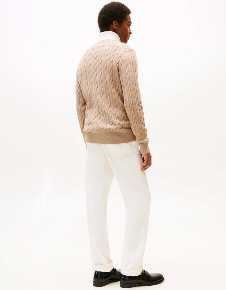 Classic Cable Mens Crew Jumper - Coastal Taupe