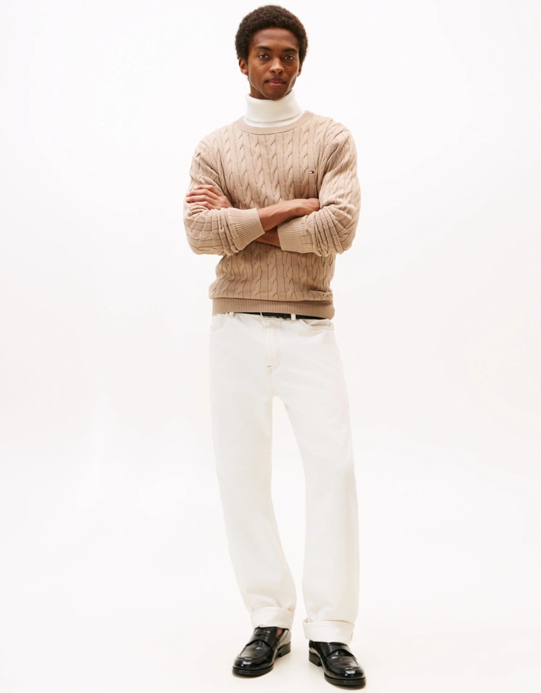 Classic Cable Mens Crew Jumper - Coastal Taupe