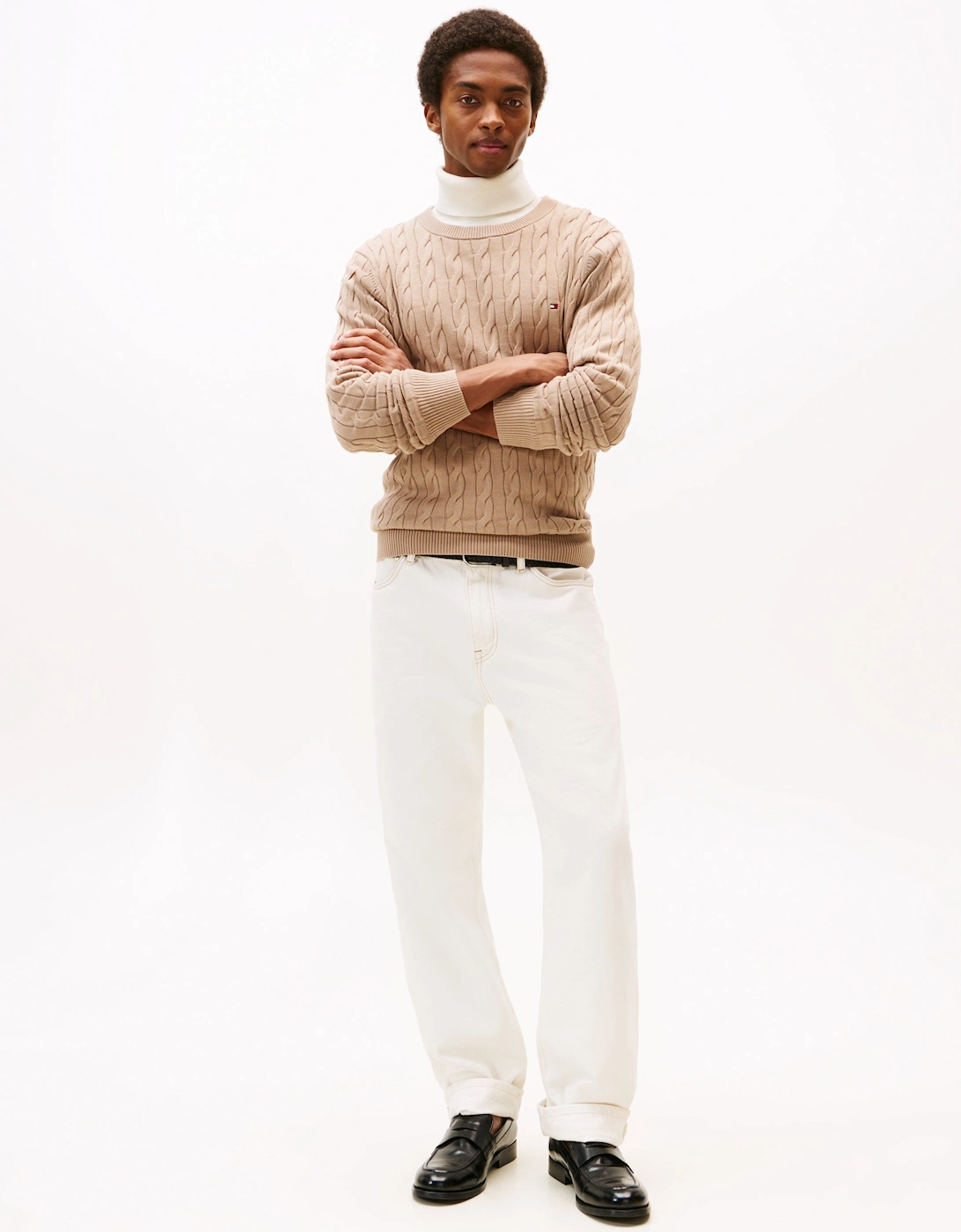 Classic Cable Mens Crew Jumper - Coastal Taupe