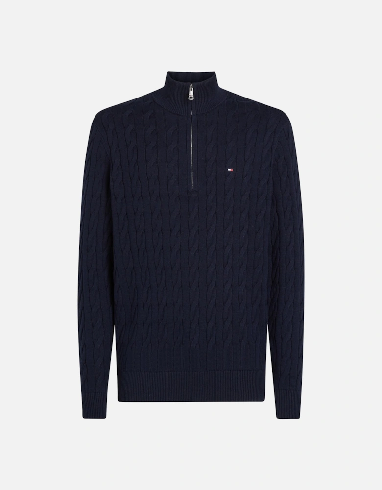 Classic Cotton Cable Mens Half Zip Mock Sweatshirt - Desert Sky