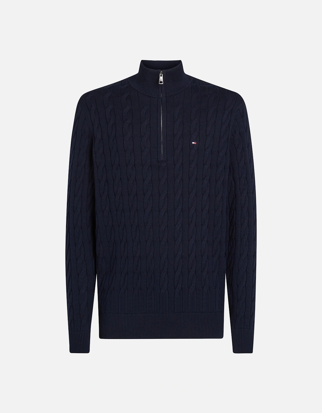 Classic Cotton Cable Mens Half Zip Mock Sweatshirt - Desert Sky