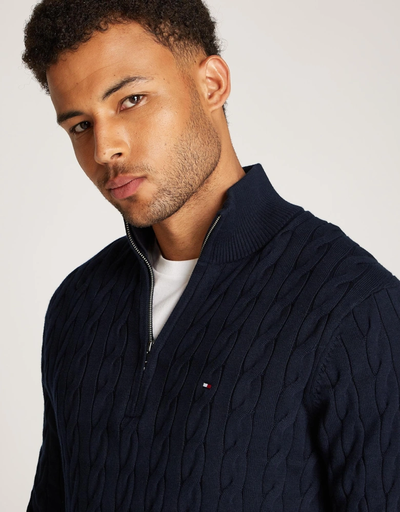 Classic Cotton Cable Mens Half Zip Mock Sweatshirt - Desert Sky