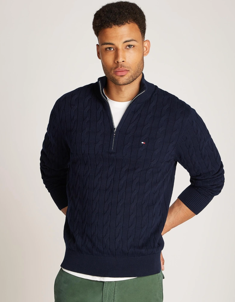 Classic Cotton Cable Mens Half Zip Mock Sweatshirt - Desert Sky