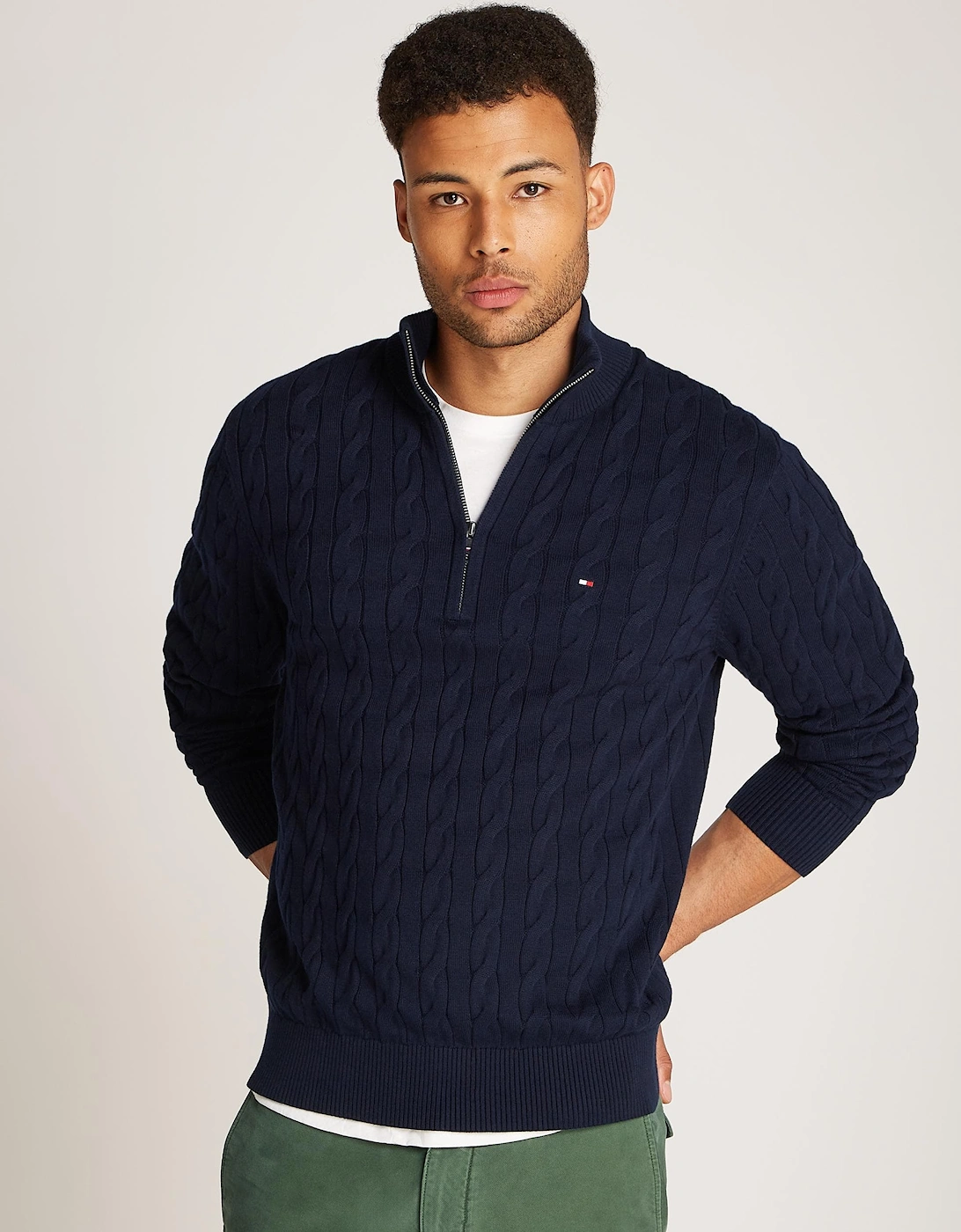 Classic Cotton Cable Mens Half Zip Mock Sweatshirt - Desert Sky, 7 of 6