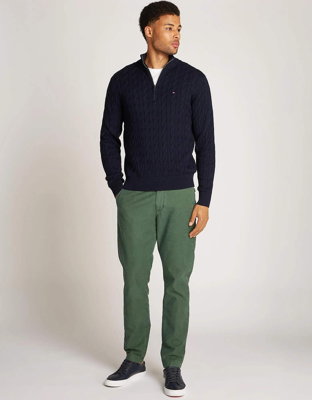 Classic Cotton Cable Mens Half Zip Mock Sweatshirt - Desert Sky