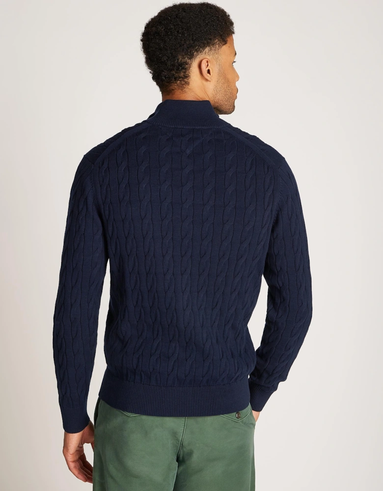 Classic Cotton Cable Mens Half Zip Mock Sweatshirt - Desert Sky