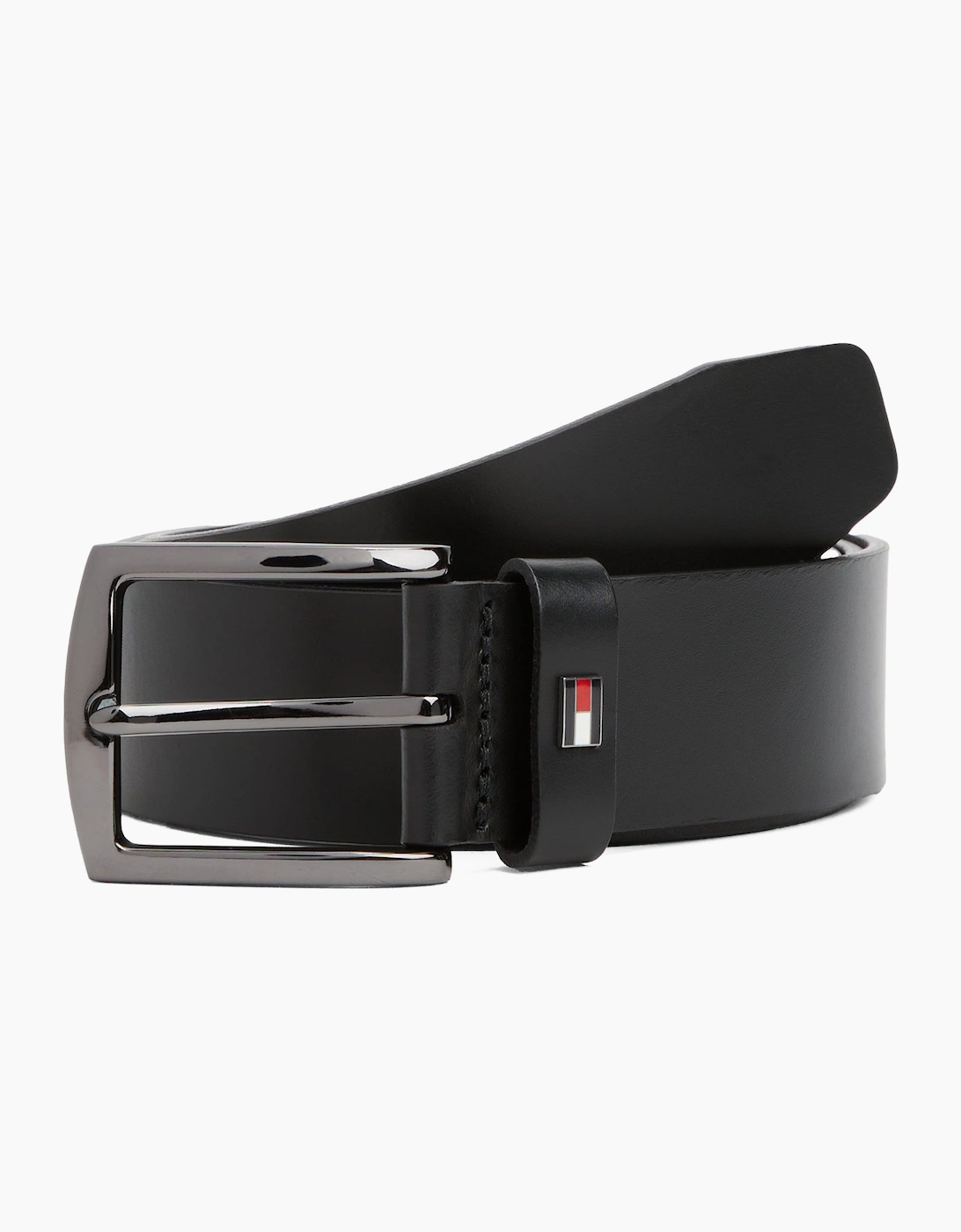 Tommy Hilfiger Men's Black Denton Enamel Flag Leather Belt  W44