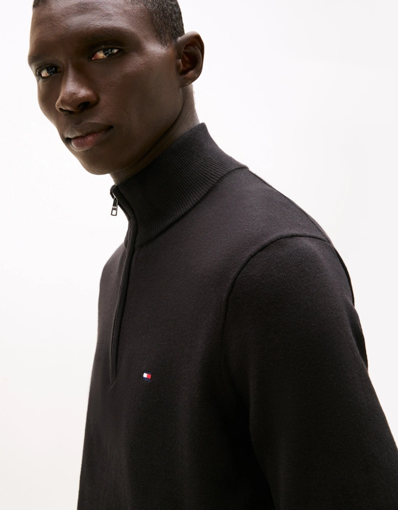 Essential Cotton 1/4 Zip Mock Mens Sweatshirt - Black