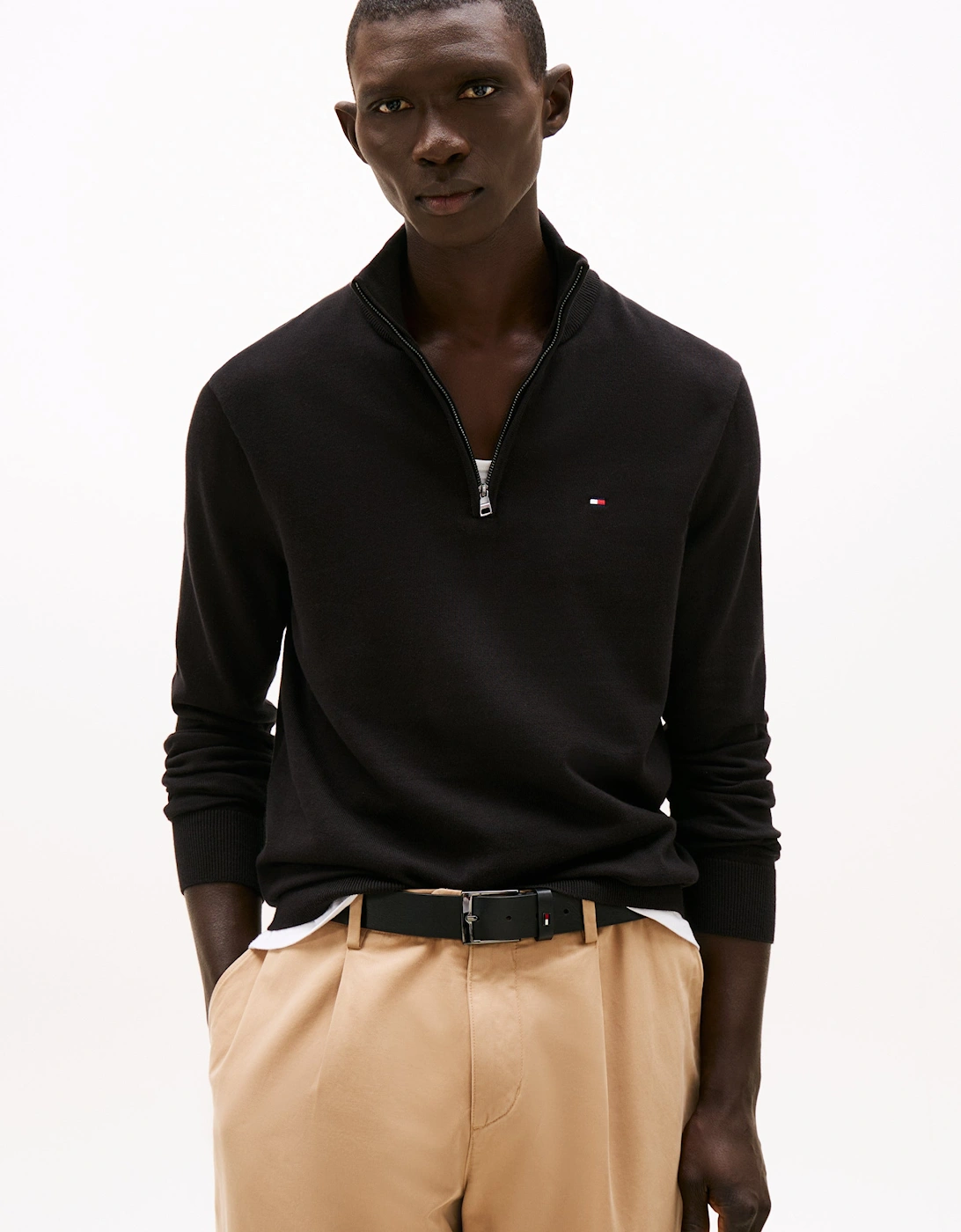 Men's Tommy Hilfiger Essential Cotton 1/4 Zip Mock Mens Sweatshirt - Black - Size: 42